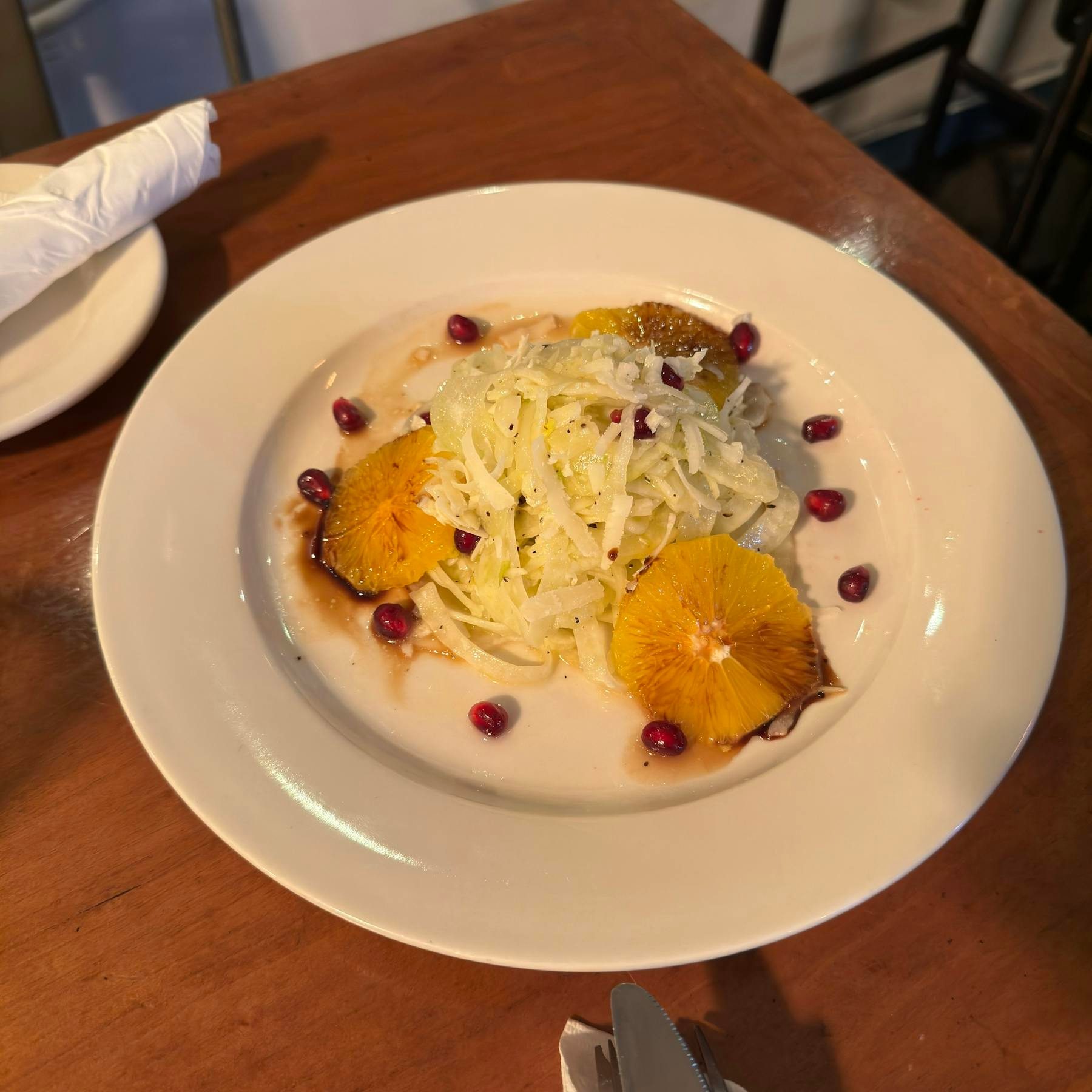 Insalata Di Finocchio, Arancio, Melograno, Saba e Pecorino Sardo.